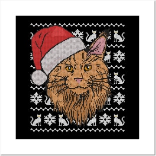 XMAS Maine Coon - knitted effect ugly Christmas Posters and Art